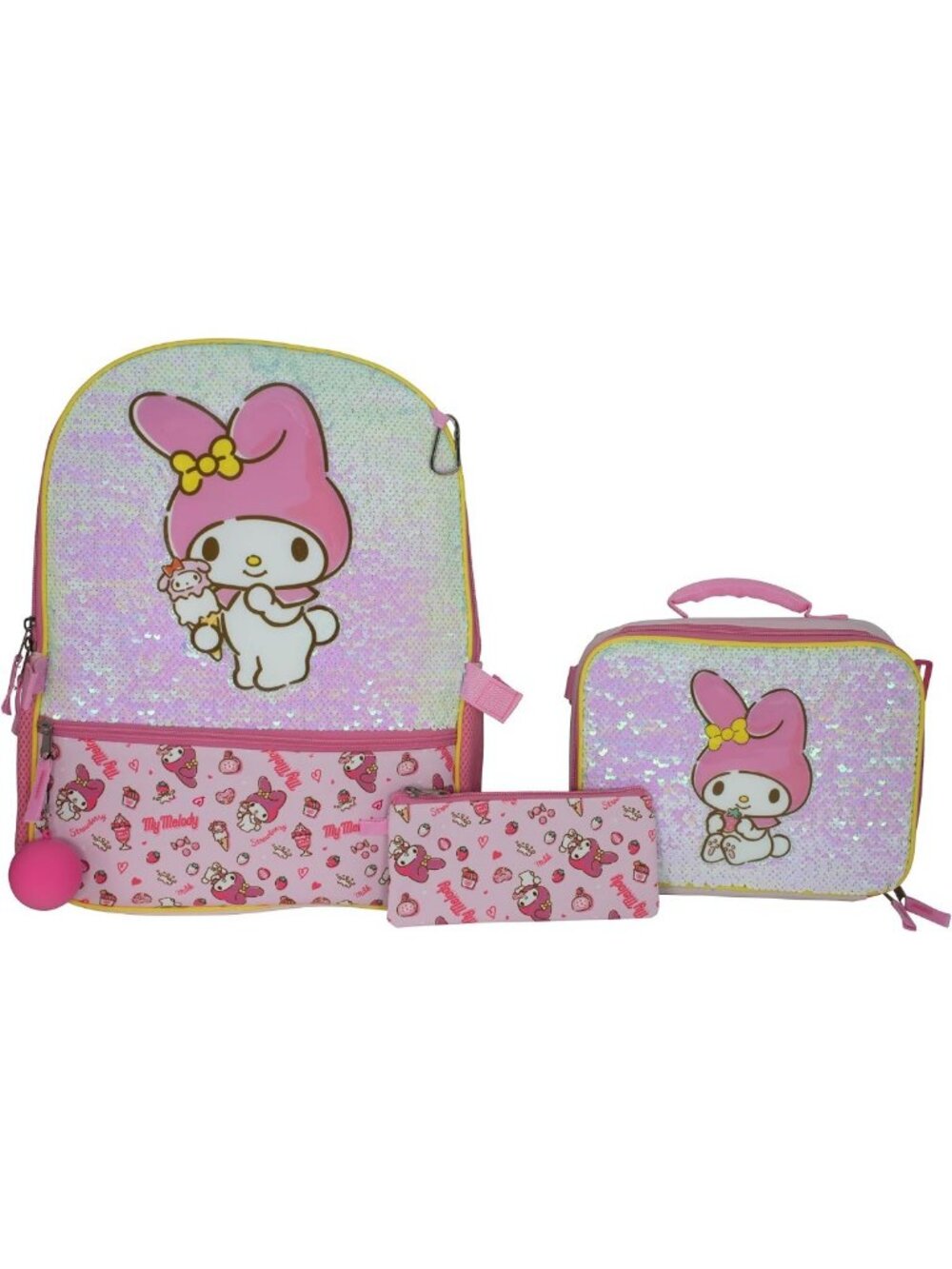 Kawaii 5-Piece Backpack Set, Flip Sequin Anime School Bag for Girls, Pink